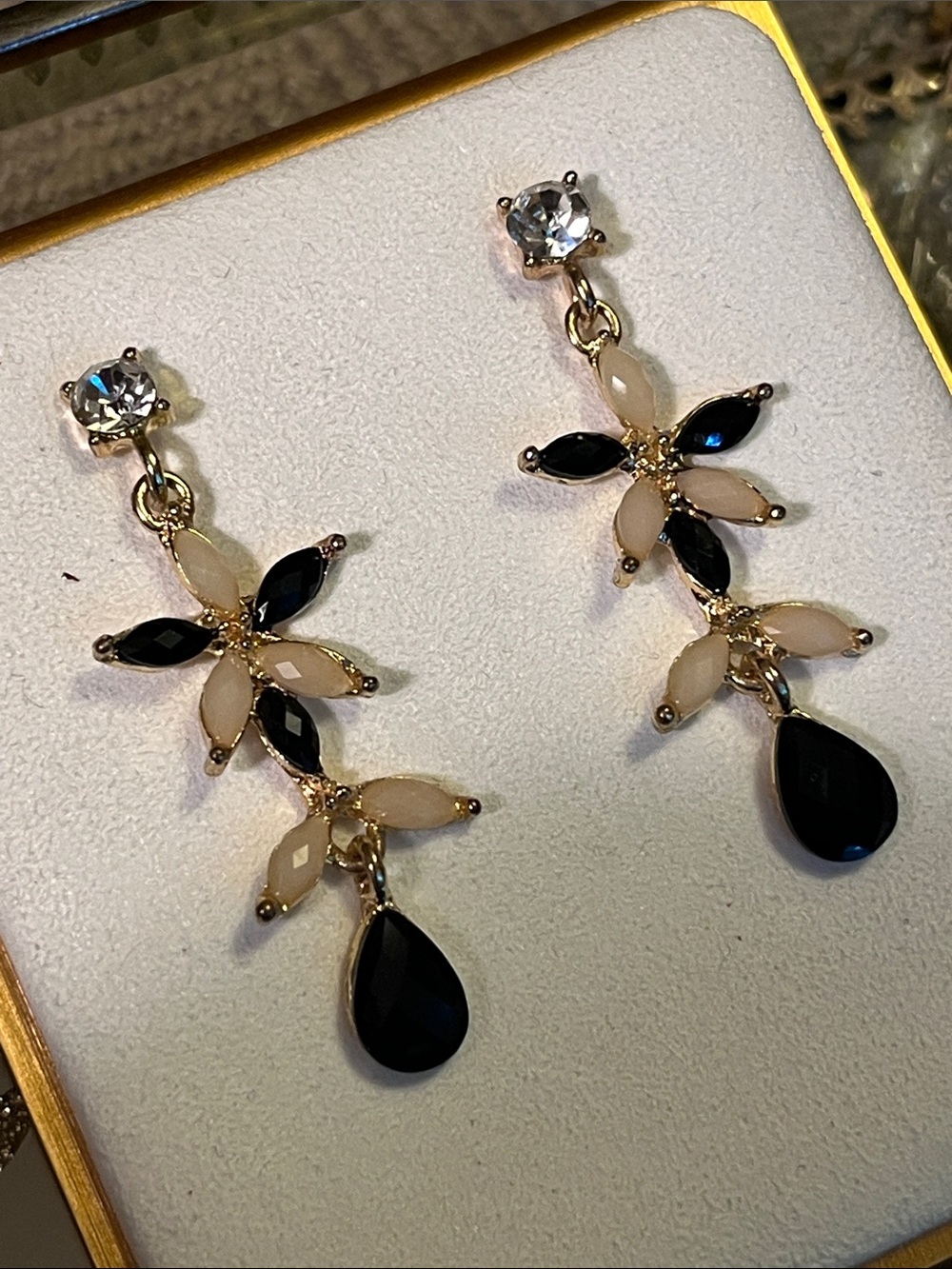 Black and Cream Flower Earrings